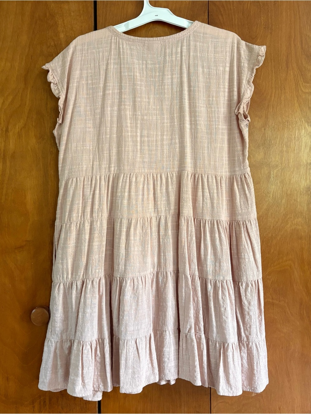 Knox Rose Embroidered Tiered Cotton Dress Dusty Pink Pockets Linen Feel XL - Picture 2 of 4